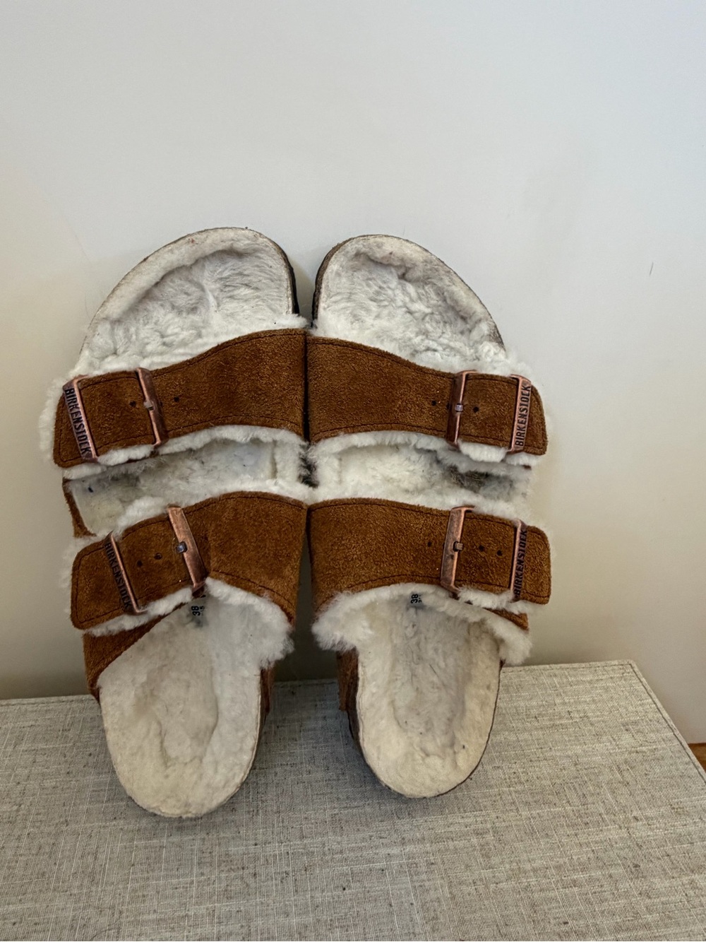 Birkenstock’s Suede Shearling Slide Sandals - Brown